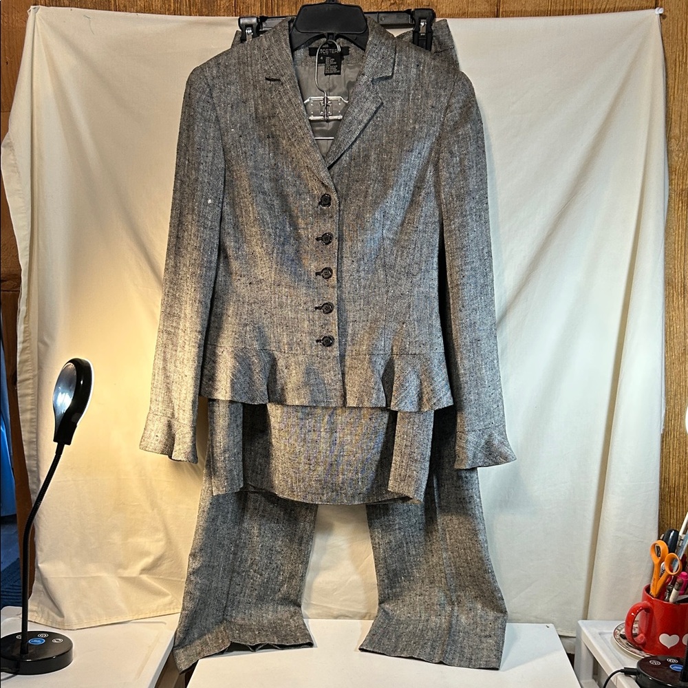 Etcetera Woman’s 3 piece Gray Button-Up Blazer Skirt and Pants Set
